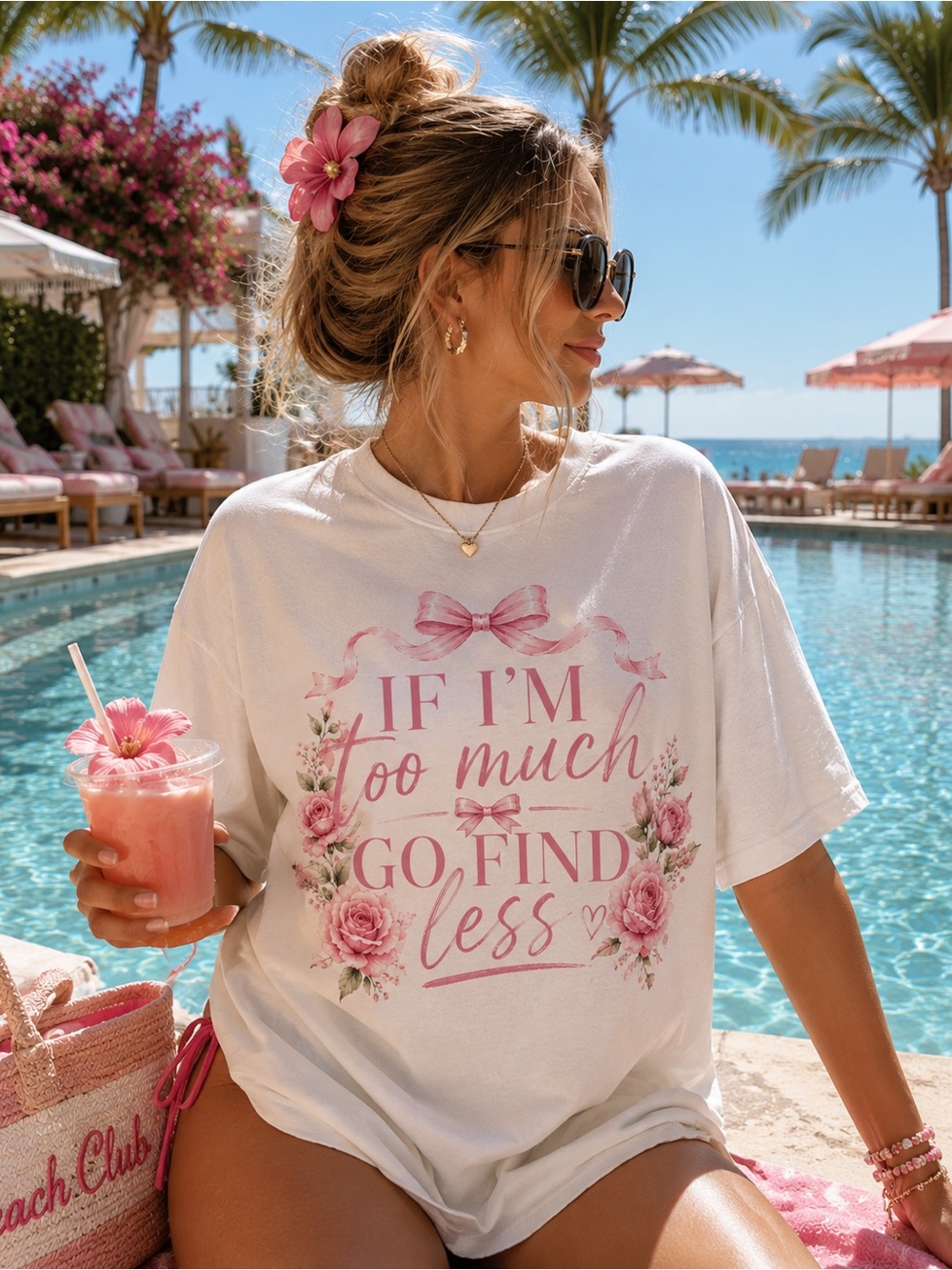 Graphic White Tee with Pink Floral Script s-5x